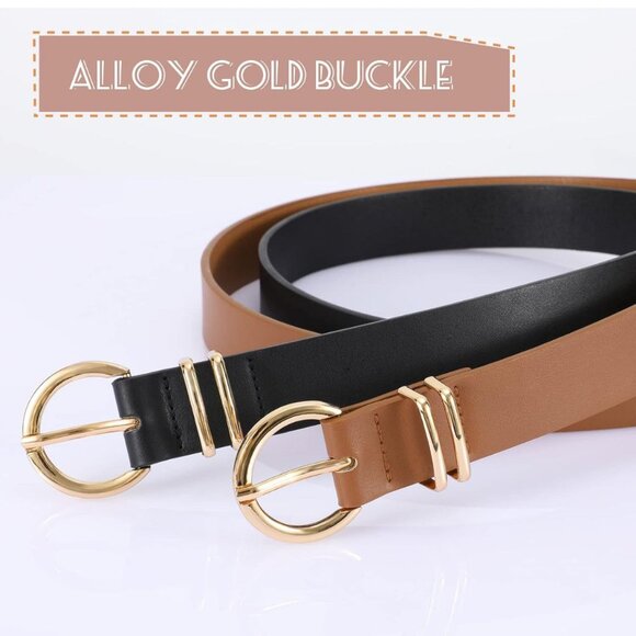 Women's Leather Belts for Jeans Pants Fashion Gold Buckle Ladies Dress Belt - Picture 2 of 16